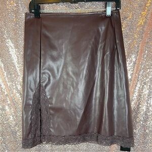 Brown Faux Leather Skirt with Black Lace Trim – Size 2X NWT